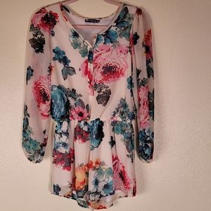 Floral Romper, shorts with sheer long sleeves